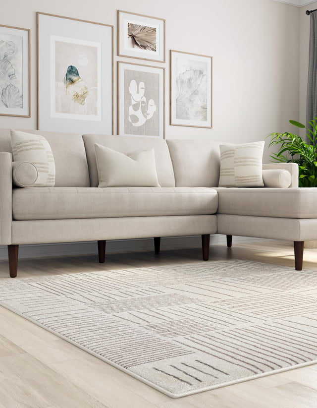 Ivory 7' 10 x 7' 10 Hanahan Square Area Rug 100% Polypropylene With Jute Backing Abstract Geometric Modern Carpet for Living, Dining Room, Office Space for Sale at Rug Engine