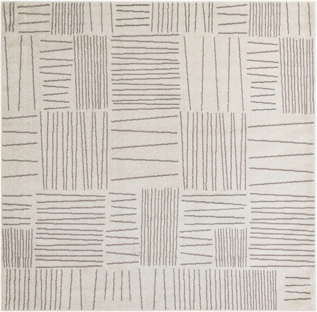 Ivory 7' 10 x 7' 10 Hanahan Square Area Rug 100% Polypropylene With Jute Backing Abstract Geometric Modern Carpet for Living, Dining Room, Office Space for Sale at Rug Engine