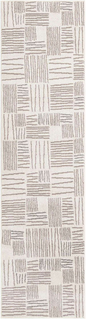 Ivory 2' 7 x 10' Hanahan Runner Area Rug 100% Polypropylene With Jute Backing Abstract Geometric Modern Carpet for Living, Dining Room, Office Space for Sale at Rug Engine