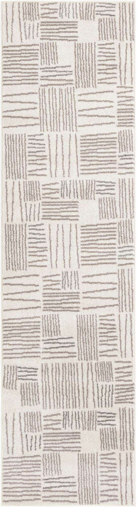 Ivory 2' 7 x 10' Hanahan Runner Area Rug 100% Polypropylene With Jute Backing Abstract Geometric Modern Carpet for Living, Dining Room, Office Space for Sale at Rug Engine