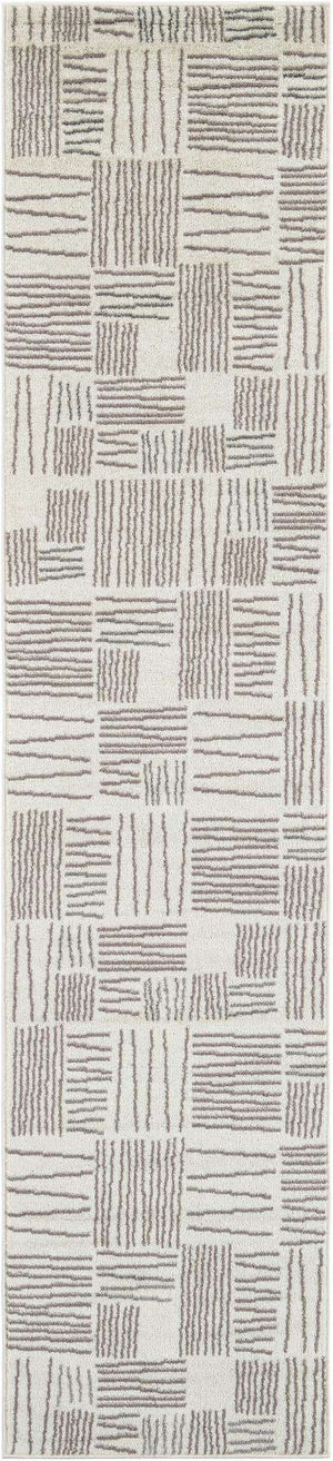 Ivory 2' 7 x 12' Hanahan Runner Area Rug 100% Polypropylene With Jute Backing Abstract Geometric Modern Carpet for Living, Dining Room, Office Space for Sale at Rug Engine