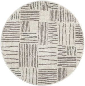 Ivory 3' 1 x 3' 1 Hanahan Round Area Rug 100% Polypropylene With Jute Backing Abstract Geometric Modern Carpet for Living, Dining Room, Office Space for Sale at Rug Engine