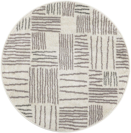 Ivory 3' 1 x 3' 1 Hanahan Round Area Rug 100% Polypropylene With Jute Backing Abstract Geometric Modern Carpet for Living, Dining Room, Office Space for Sale at Rug Engine