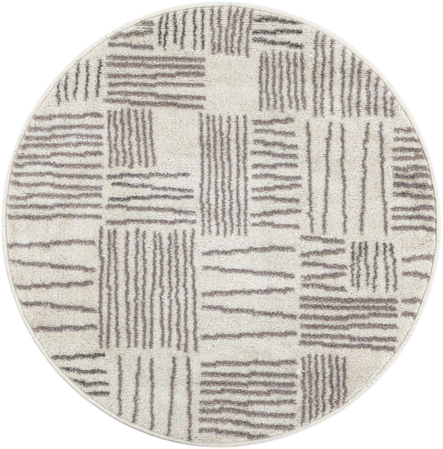 Ivory 3' 1 x 3' 1 Hanahan Round Area Rug 100% Polypropylene With Jute Backing Abstract Geometric Modern Carpet for Living, Dining Room, Office Space for Sale at Rug Engine