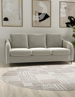 Ivory 5' 3 x 5' 3 Hanahan Round Area Rug 100% Polypropylene With Jute Backing Abstract Geometric Modern Carpet for Living, Dining Room, Office Space for Sale at Rug Engine