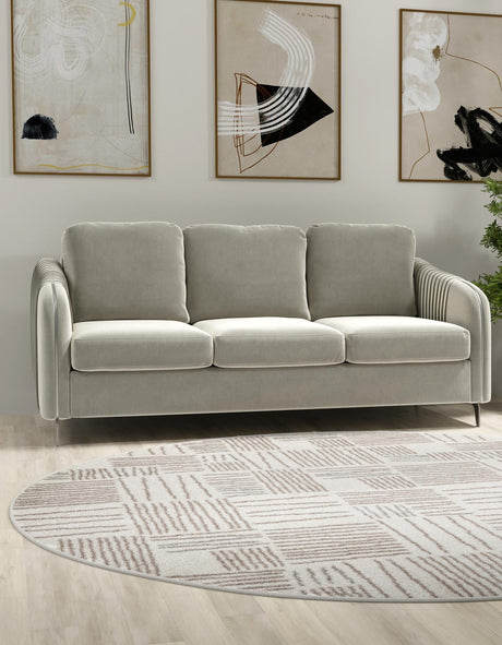 Ivory 5' 3 x 5' 3 Hanahan Round Area Rug 100% Polypropylene With Jute Backing Abstract Geometric Modern Carpet for Living, Dining Room, Office Space for Sale at Rug Engine
