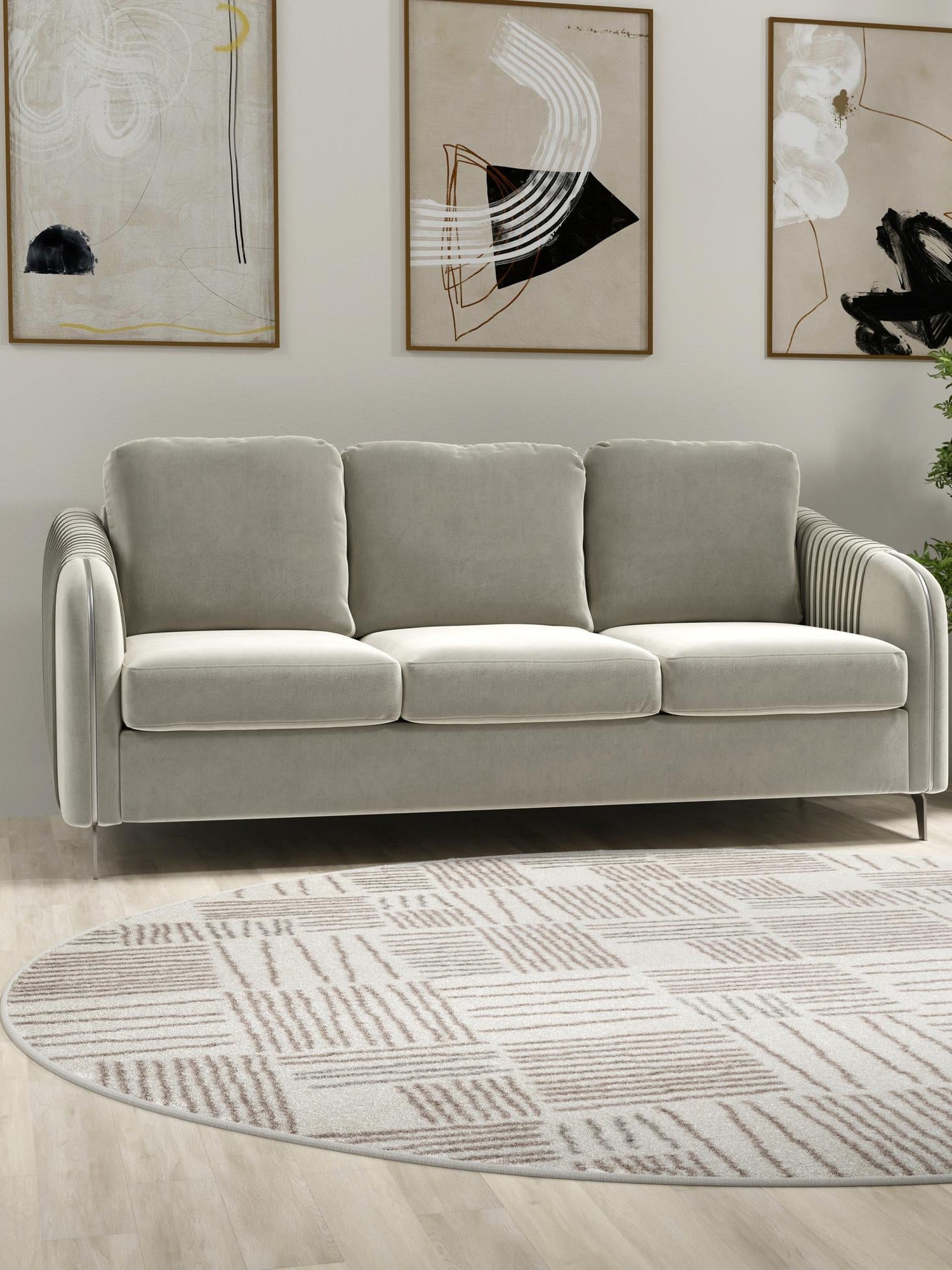 Ivory 3' 1 x 3' 1 Hanahan Round Area Rug 100% Polypropylene With Jute Backing Abstract Geometric Modern Carpet for Living, Dining Room, Office Space for Sale at Rug Engine