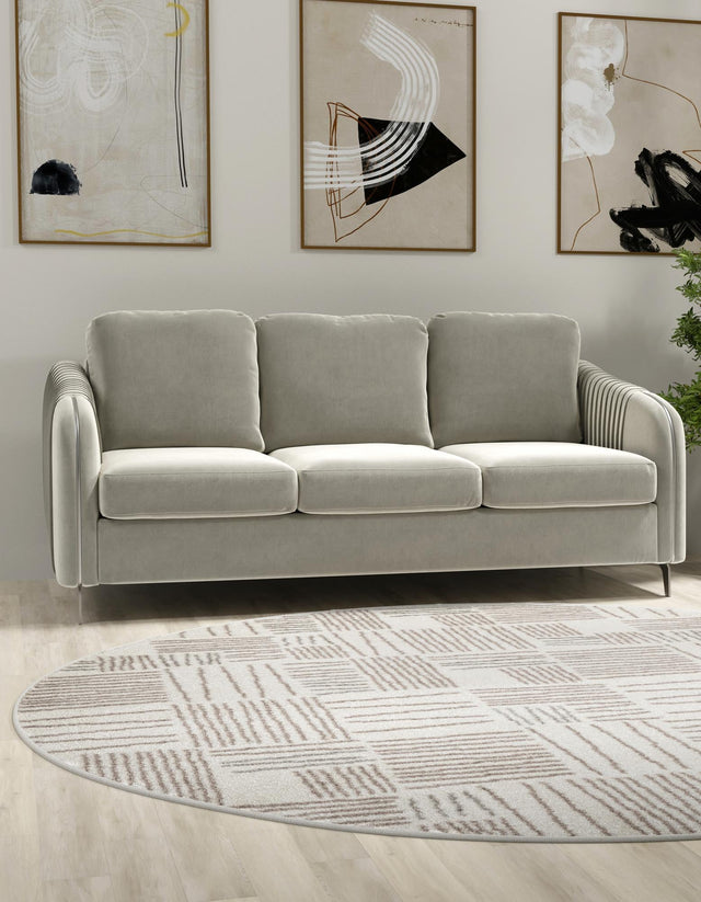 Ivory 3' 1 x 3' 1 Hanahan Round Area Rug 100% Polypropylene With Jute Backing Abstract Geometric Modern Carpet for Living, Dining Room, Office Space for Sale at Rug Engine