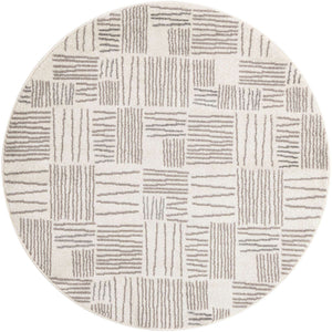 Ivory 5' 3 x 5' 3 Hanahan Round Area Rug 100% Polypropylene With Jute Backing Abstract Geometric Modern Carpet for Living, Dining Room, Office Space for Sale at Rug Engine
