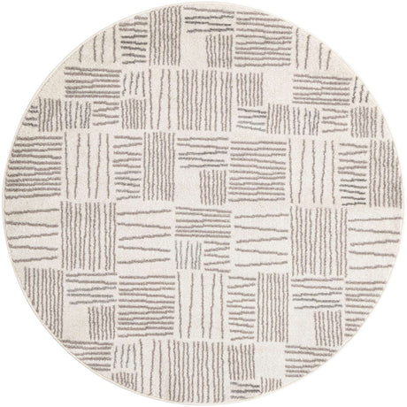 Ivory 5' 3 x 5' 3 Hanahan Round Area Rug 100% Polypropylene With Jute Backing Abstract Geometric Modern Carpet for Living, Dining Room, Office Space for Sale at Rug Engine