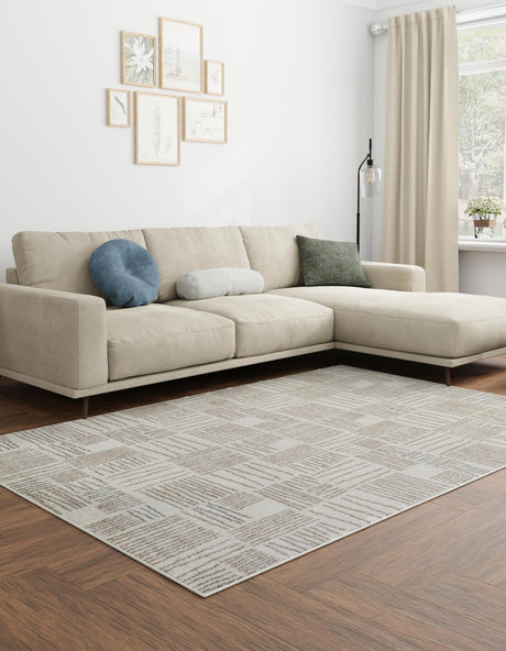 Ivory 5' 3 x 8' Hanahan Rectangle Area Rug 100% Polypropylene With Jute Backing Abstract Geometric Modern Carpet for Living, Dining Room, Office Space for Sale at Rug Engine