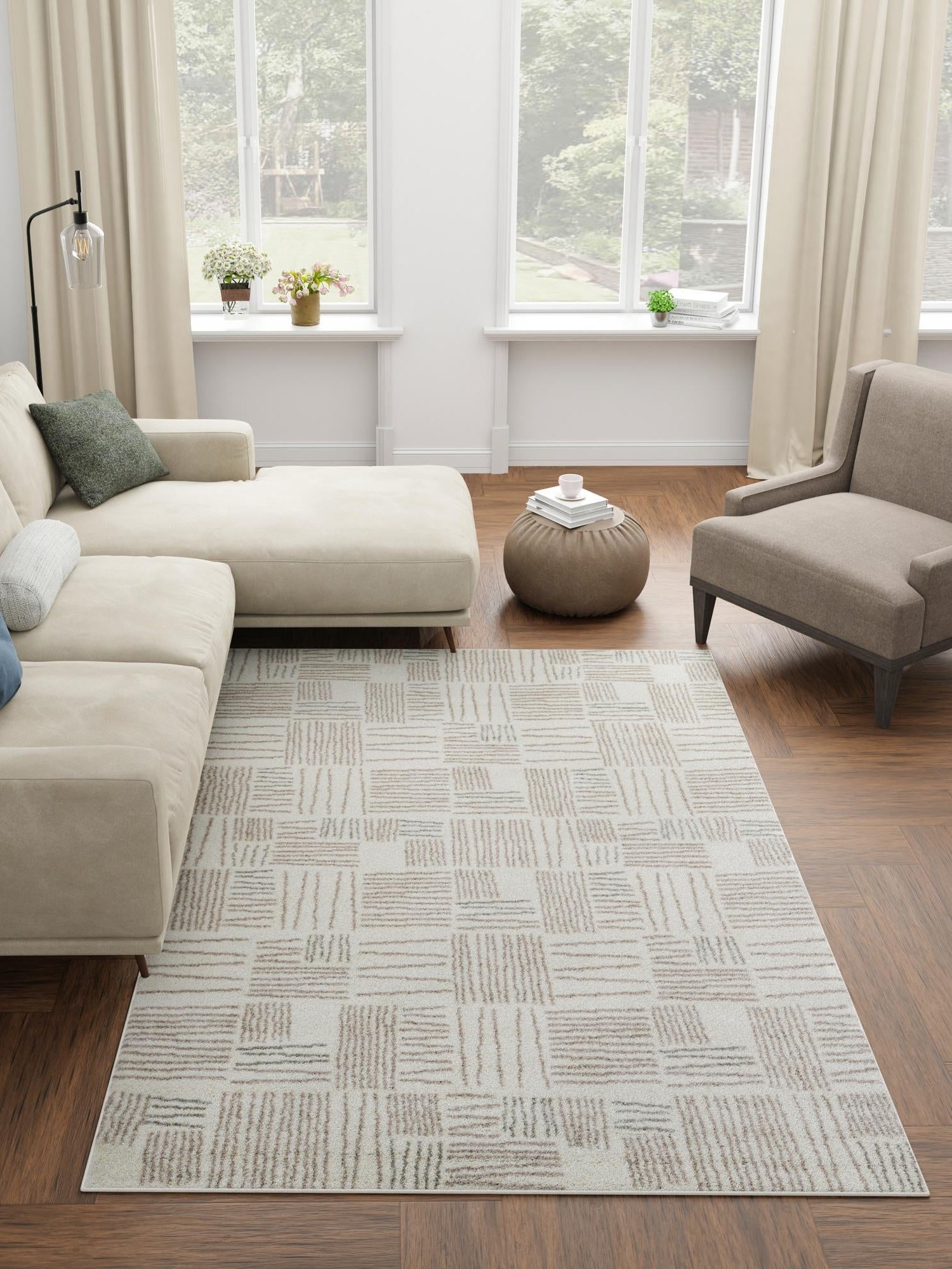 Ivory 10' x 14' 1 Hanahan Rectangle Area Rug 100% Polypropylene With Jute Backing Abstract Geometric Modern Carpet for Living, Dining Room, Office Space for Sale at Rug Engine