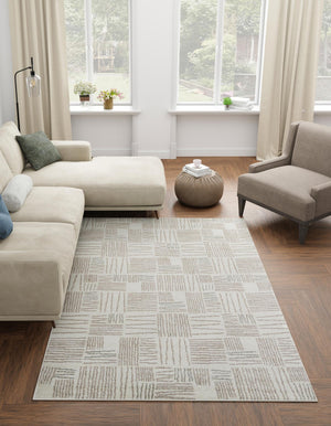 Ivory 9' x 12' Hanahan Rectangle Area Rug 100% Polypropylene With Jute Backing Abstract Geometric Modern Carpet for Living, Dining Room, Office Space for Sale at Rug Engine