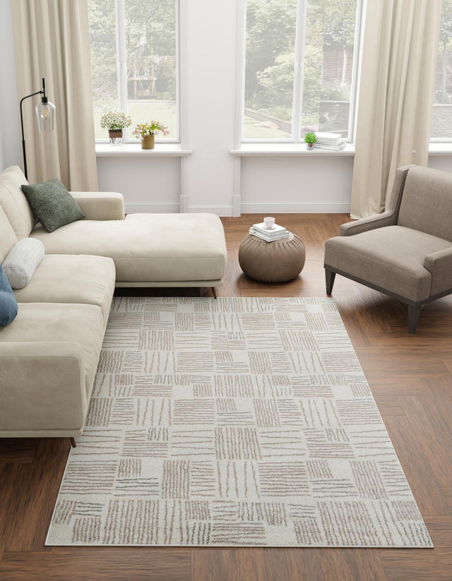 Ivory 9' x 12' Hanahan Rectangle Area Rug 100% Polypropylene With Jute Backing Abstract Geometric Modern Carpet for Living, Dining Room, Office Space for Sale at Rug Engine