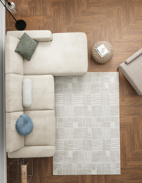 Ivory 7' 10 x 10' Hanahan Rectangle Area Rug 100% Polypropylene With Jute Backing Abstract Geometric Modern Carpet for Living, Dining Room, Office Space for Sale at Rug Engine