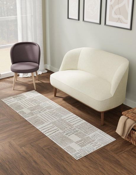 Ivory 2' x 6' 1 Hanahan Runner Area Rug 100% Polypropylene With Jute Backing Abstract Geometric Modern Carpet for Living, Dining Room, Office Space for Sale at Rug Engine