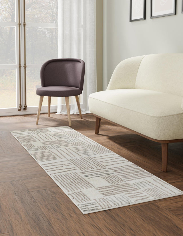 Ivory 2' x 6' 1 Hanahan Runner Area Rug 100% Polypropylene With Jute Backing Abstract Geometric Modern Carpet for Living, Dining Room, Office Space for Sale at Rug Engine