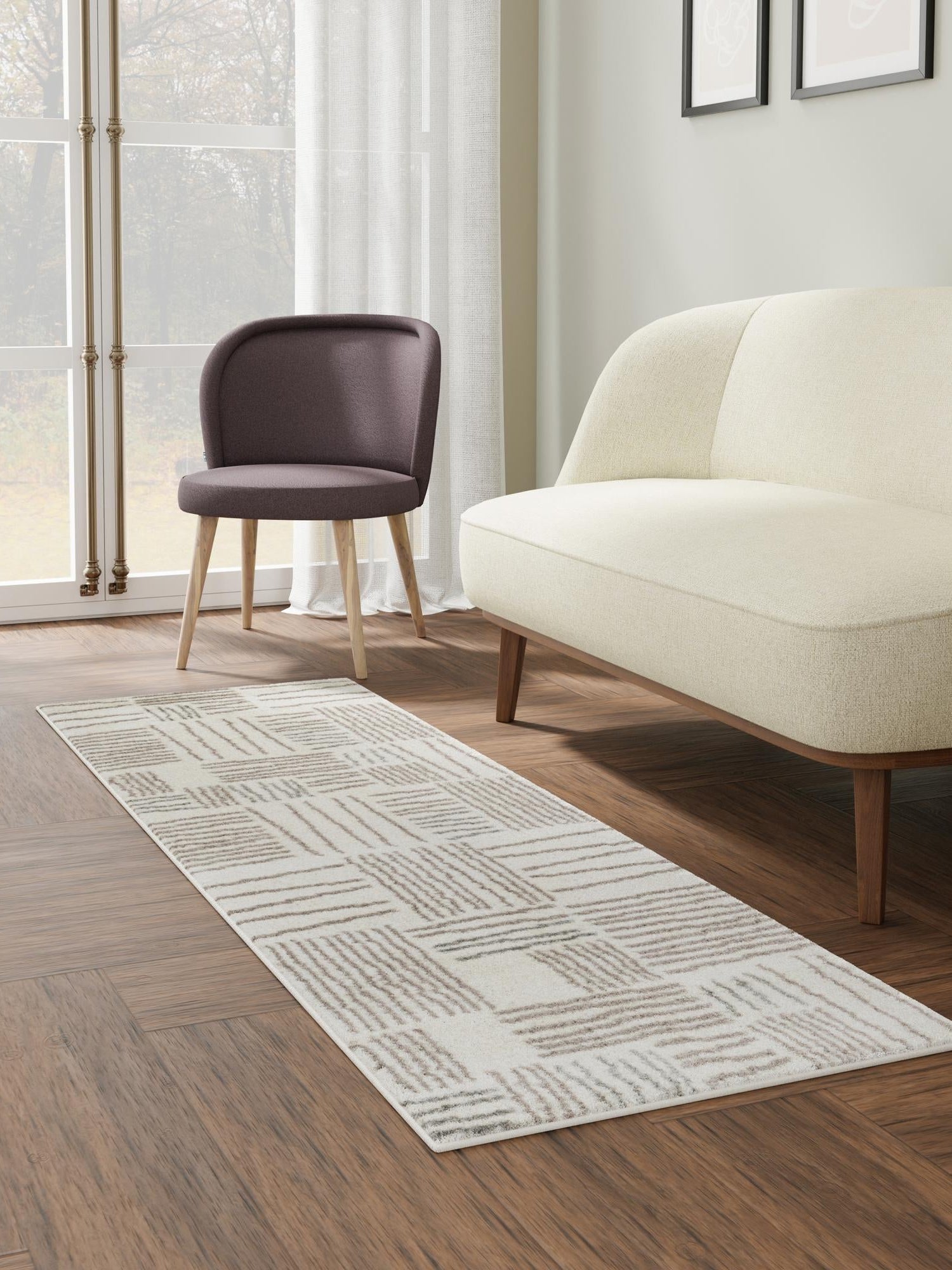 Ivory 2' 7 x 10' Hanahan Runner Area Rug 100% Polypropylene With Jute Backing Abstract Geometric Modern Carpet for Living, Dining Room, Office Space for Sale at Rug Engine