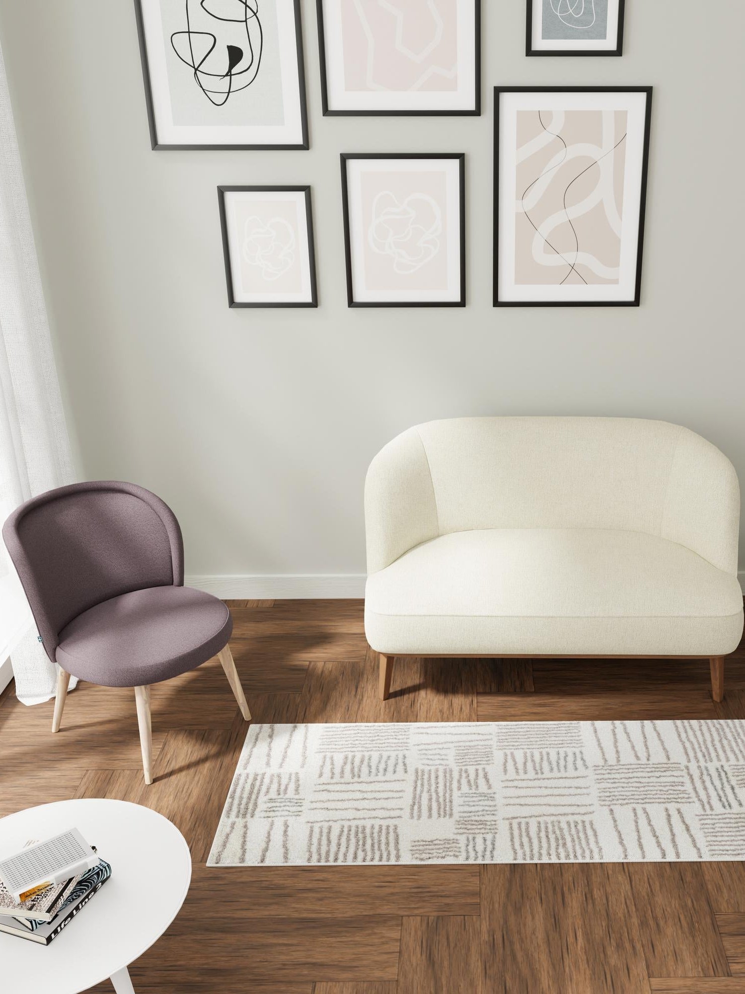 Ivory 2' 7 x 10' Hanahan Runner Area Rug 100% Polypropylene With Jute Backing Abstract Geometric Modern Carpet for Living, Dining Room, Office Space for Sale at Rug Engine