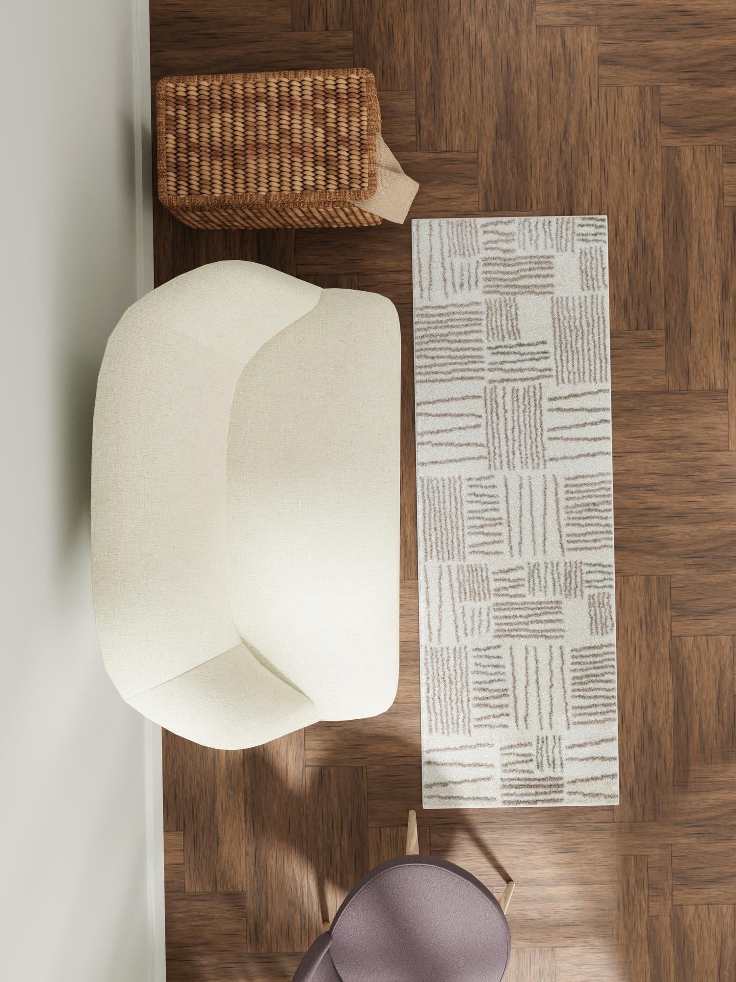 Ivory 2' x 8' Hanahan Runner Area Rug 100% Polypropylene With Jute Backing Abstract Geometric Modern Carpet for Living, Dining Room, Office Space for Sale at Rug Engine