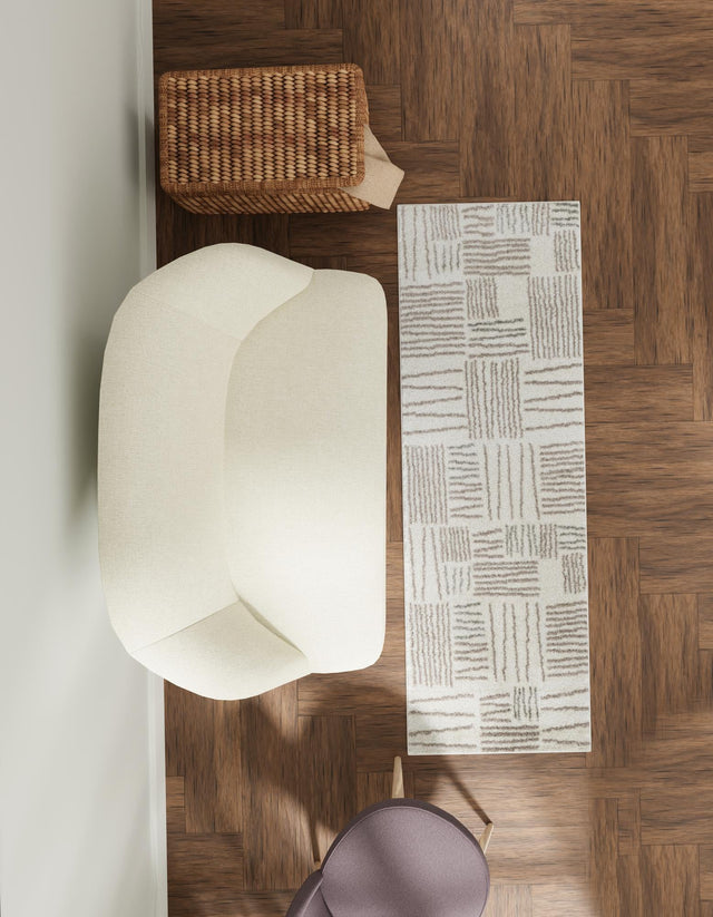 Ivory 2' x 8' Hanahan Runner Area Rug 100% Polypropylene With Jute Backing Abstract Geometric Modern Carpet for Living, Dining Room, Office Space for Sale at Rug Engine