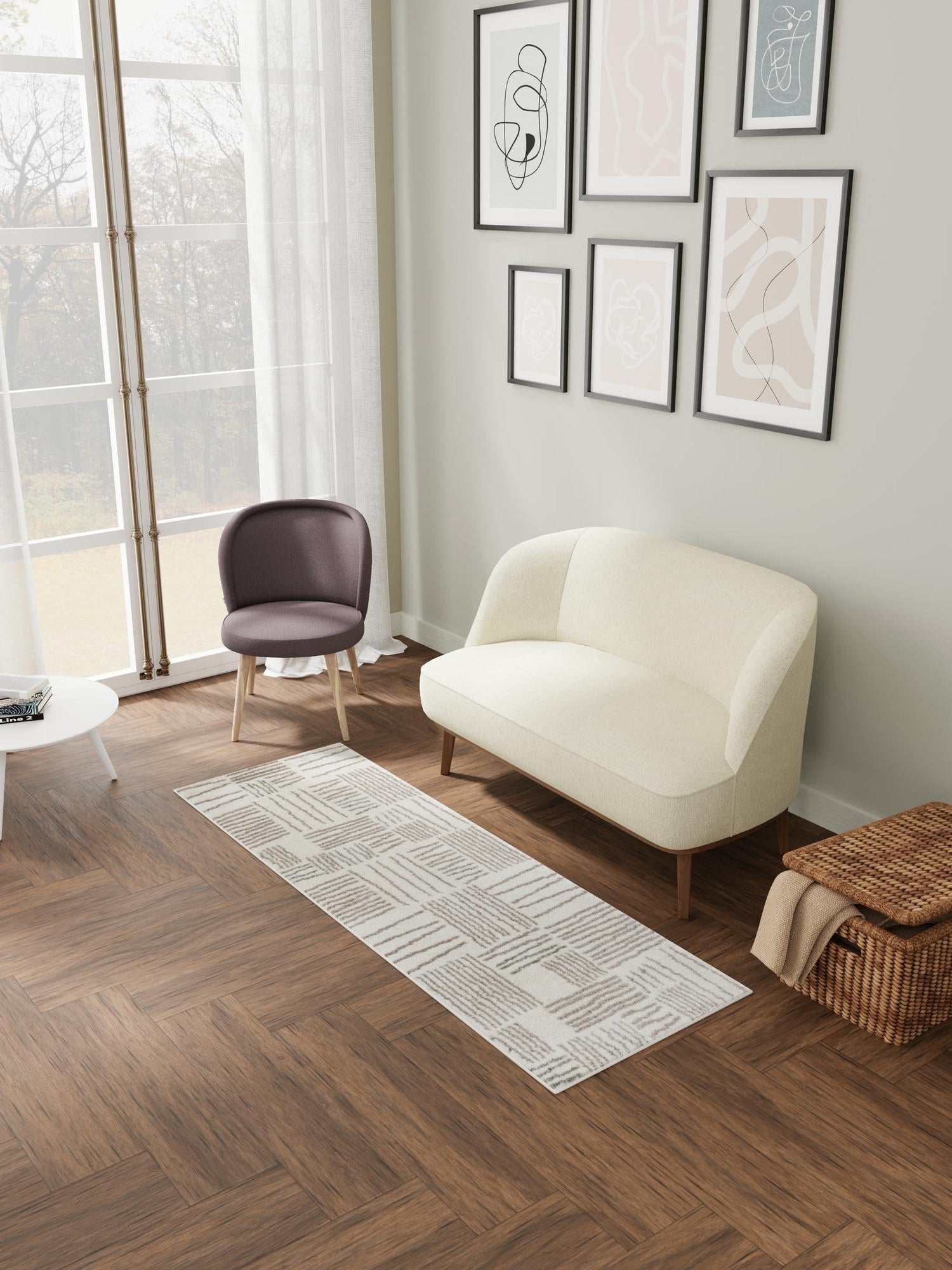 Ivory 2' 7 x 12' Hanahan Runner Area Rug 100% Polypropylene With Jute Backing Abstract Geometric Modern Carpet for Living, Dining Room, Office Space for Sale at Rug Engine