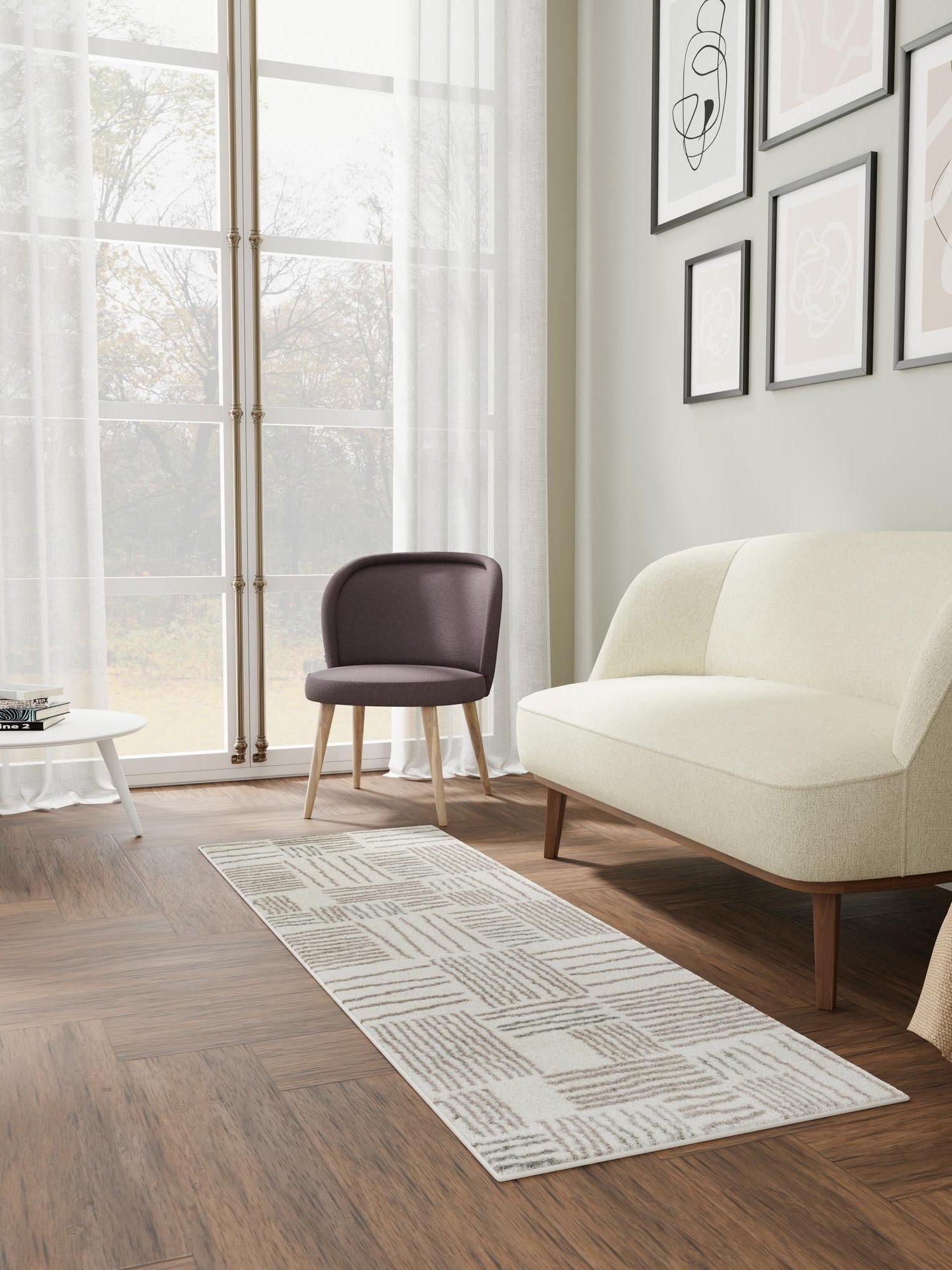 Ivory 2' 7 x 12' Hanahan Runner Area Rug 100% Polypropylene With Jute Backing Abstract Geometric Modern Carpet for Living, Dining Room, Office Space for Sale at Rug Engine