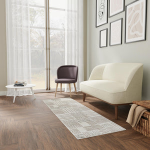 Ivory 2' 7 x 12' Hanahan Runner Area Rug 100% Polypropylene With Jute Backing Abstract Geometric Modern Carpet for Living, Dining Room, Office Space for Sale at Rug Engine