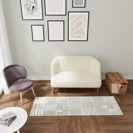 Ivory 2' x 6' 1 Hanahan Runner Area Rug 100% Polypropylene With Jute Backing Abstract Geometric Modern Carpet for Living, Dining Room, Office Space for Sale at Rug Engine