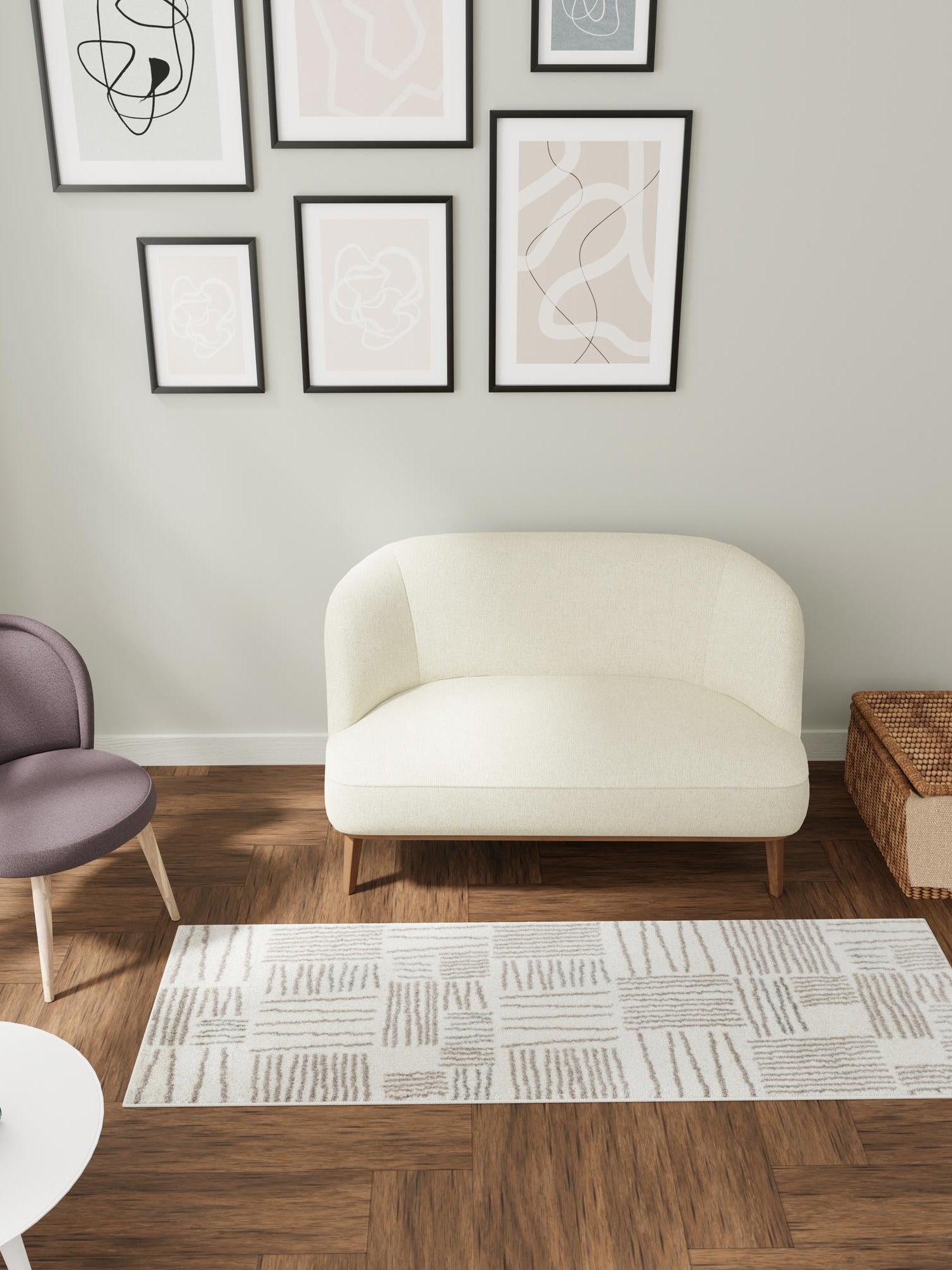 Ivory 2' 7 x 12' Hanahan Runner Area Rug 100% Polypropylene With Jute Backing Abstract Geometric Modern Carpet for Living, Dining Room, Office Space for Sale at Rug Engine