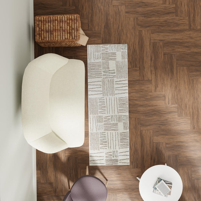 Ivory 2' x 6' 1 Hanahan Runner Area Rug 100% Polypropylene With Jute Backing Abstract Geometric Modern Carpet for Living, Dining Room, Office Space for Sale at Rug Engine