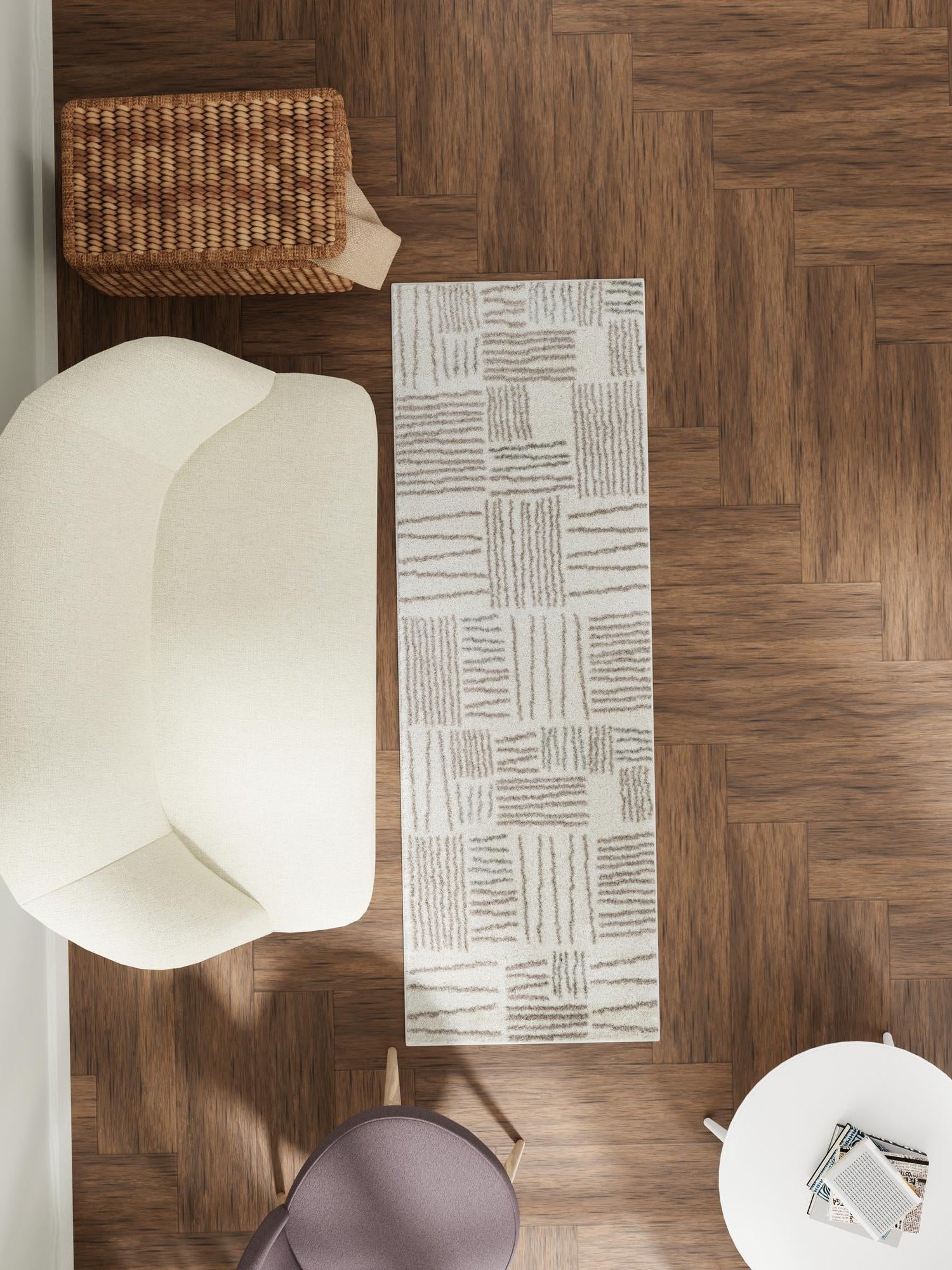 Ivory 2' 7 x 12' Hanahan Runner Area Rug 100% Polypropylene With Jute Backing Abstract Geometric Modern Carpet for Living, Dining Room, Office Space for Sale at Rug Engine