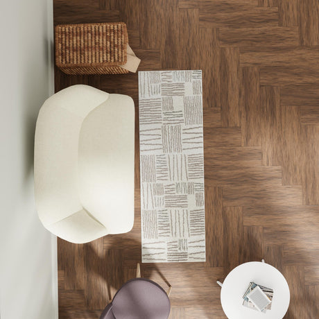 Ivory 2' 7 x 12' Hanahan Runner Area Rug 100% Polypropylene With Jute Backing Abstract Geometric Modern Carpet for Living, Dining Room, Office Space for Sale at Rug Engine