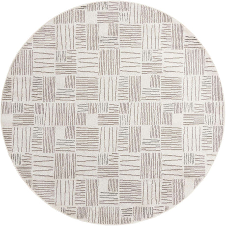 Ivory 7' 10 x 7' 10 Hanahan Round Area Rug 100% Polypropylene With Jute Backing Abstract Geometric Modern Carpet for Living, Dining Room, Office Space for Sale at Rug Engine
