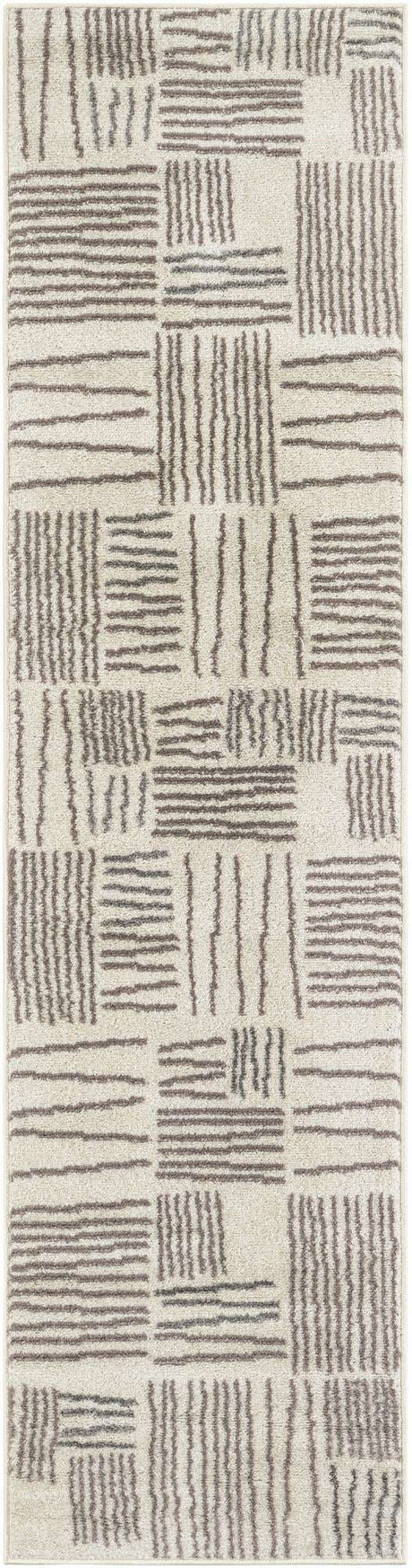 Ivory 2' x 8' Hanahan Runner Area Rug 100% Polypropylene With Jute Backing Abstract Geometric Modern Carpet for Living, Dining Room, Office Space for Sale at Rug Engine