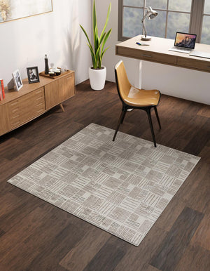 Ivory 7' 10 x 7' 10 Hanahan Square Area Rug 100% Polypropylene With Jute Backing Abstract Geometric Modern Carpet for Living, Dining Room, Office Space for Sale at Rug Engine
