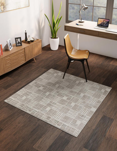 Ivory 7' 10 x 7' 10 Hanahan Square Area Rug 100% Polypropylene With Jute Backing Abstract Geometric Modern Carpet for Living, Dining Room, Office Space for Sale at Rug Engine