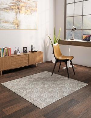 Ivory 7' 10 x 7' 10 Hanahan Square Area Rug 100% Polypropylene With Jute Backing Abstract Geometric Modern Carpet for Living, Dining Room, Office Space for Sale at Rug Engine