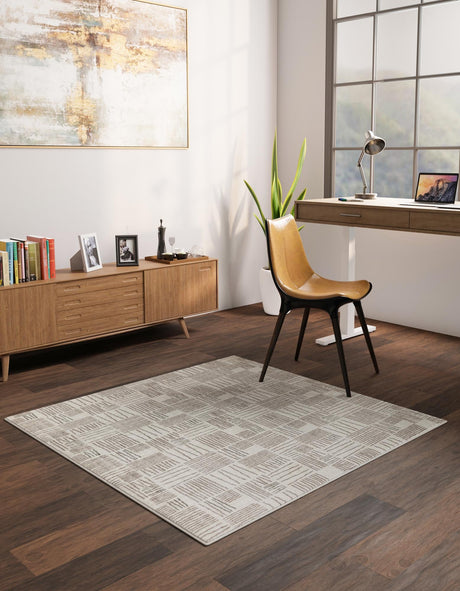 Ivory 7' 10 x 7' 10 Hanahan Square Area Rug 100% Polypropylene With Jute Backing Abstract Geometric Modern Carpet for Living, Dining Room, Office Space for Sale at Rug Engine