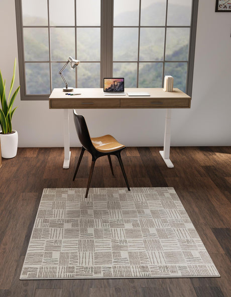 Ivory 7' 10 x 7' 10 Hanahan Square Area Rug 100% Polypropylene With Jute Backing Abstract Geometric Modern Carpet for Living, Dining Room, Office Space for Sale at Rug Engine