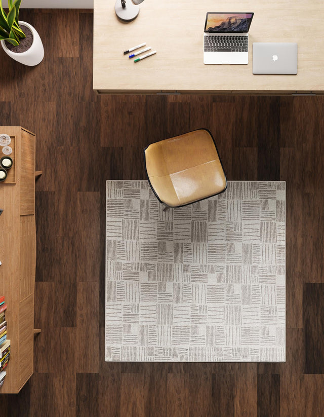 Ivory 7' 10 x 7' 10 Hanahan Square Area Rug 100% Polypropylene With Jute Backing Abstract Geometric Modern Carpet for Living, Dining Room, Office Space for Sale at Rug Engine