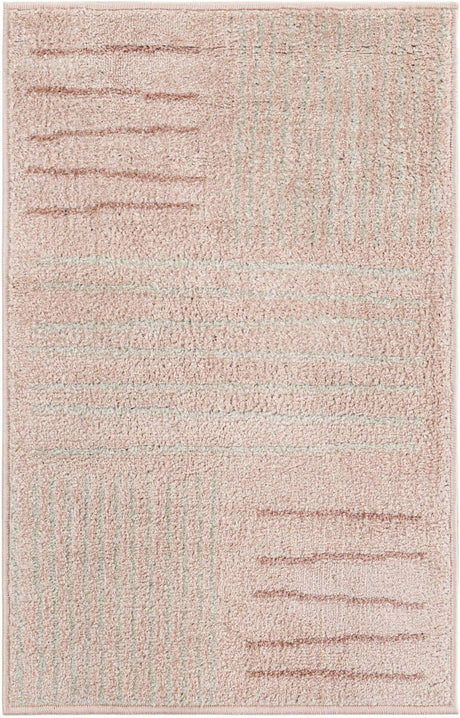 Pink 2' x 3' 1 Hanahan Rectangle Area Rug 100% Polypropylene With Jute Backing Abstract Geometric Modern Carpet for Living, Dining Room, Office Space for Sale at Rug Engine