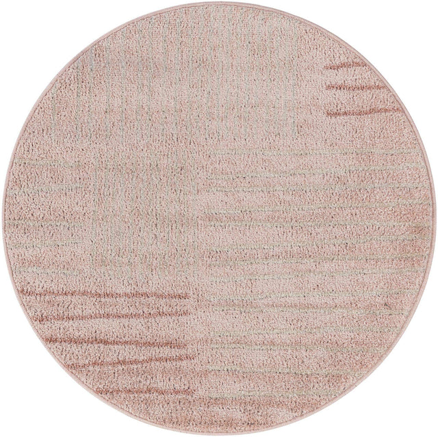 Pink 3' 1 x 3' 1 Hanahan Round Area Rug 100% Polypropylene With Jute Backing Abstract Geometric Modern Carpet for Living, Dining Room, Office Space for Sale at Rug Engine