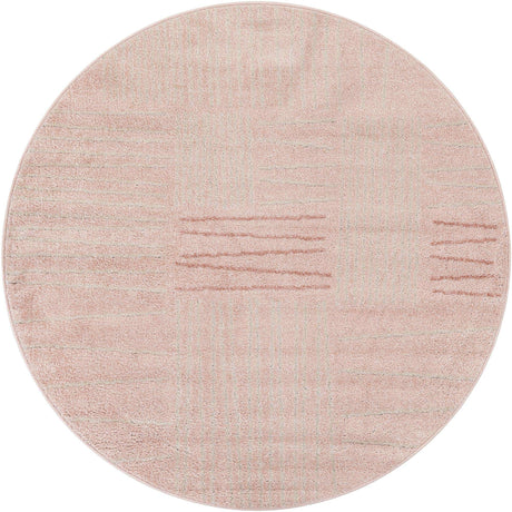 Pink 5' 3 x 5' 3 Hanahan Round Area Rug 100% Polypropylene With Jute Backing Abstract Geometric Modern Carpet for Living, Dining Room, Office Space for Sale at Rug Engine