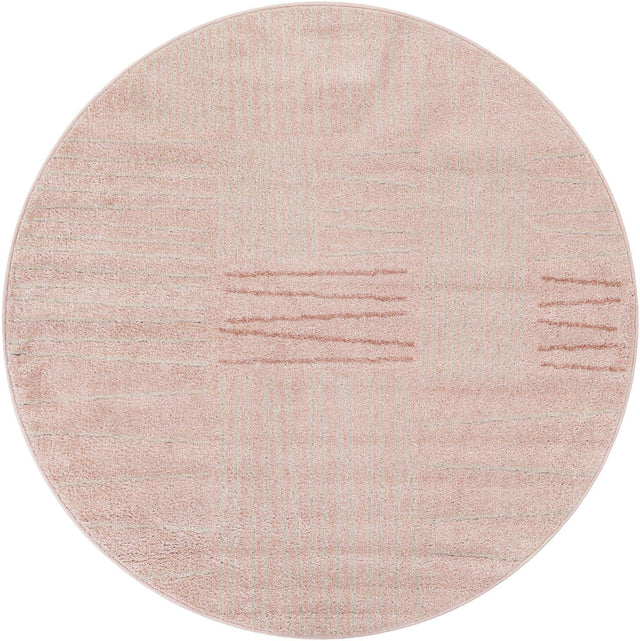 Pink 5' 3 x 5' 3 Hanahan Round Area Rug 100% Polypropylene With Jute Backing Abstract Geometric Modern Carpet for Living, Dining Room, Office Space for Sale at Rug Engine