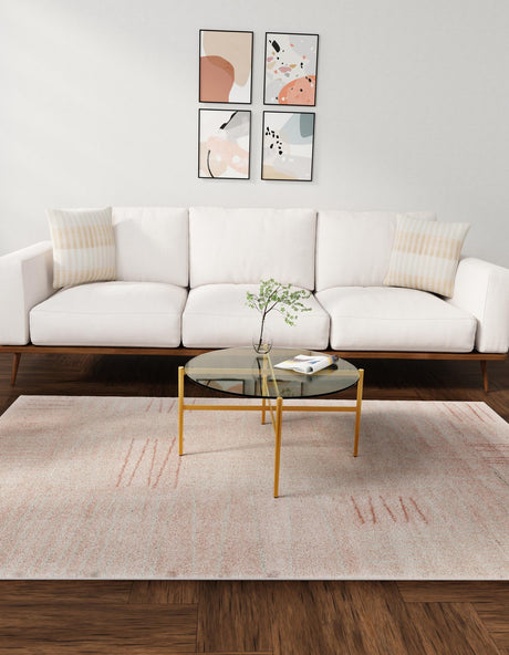 Pink 7' 10 x 10' Hanahan Rectangle Area Rug 100% Polypropylene With Jute Backing Abstract Geometric Modern Carpet for Living, Dining Room, Office Space for Sale at Rug Engine