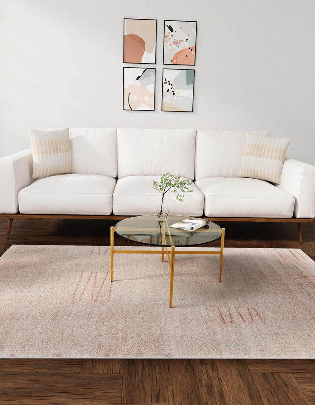 Pink 7' 10 x 10' Hanahan Rectangle Area Rug 100% Polypropylene With Jute Backing Abstract Geometric Modern Carpet for Living, Dining Room, Office Space for Sale at Rug Engine