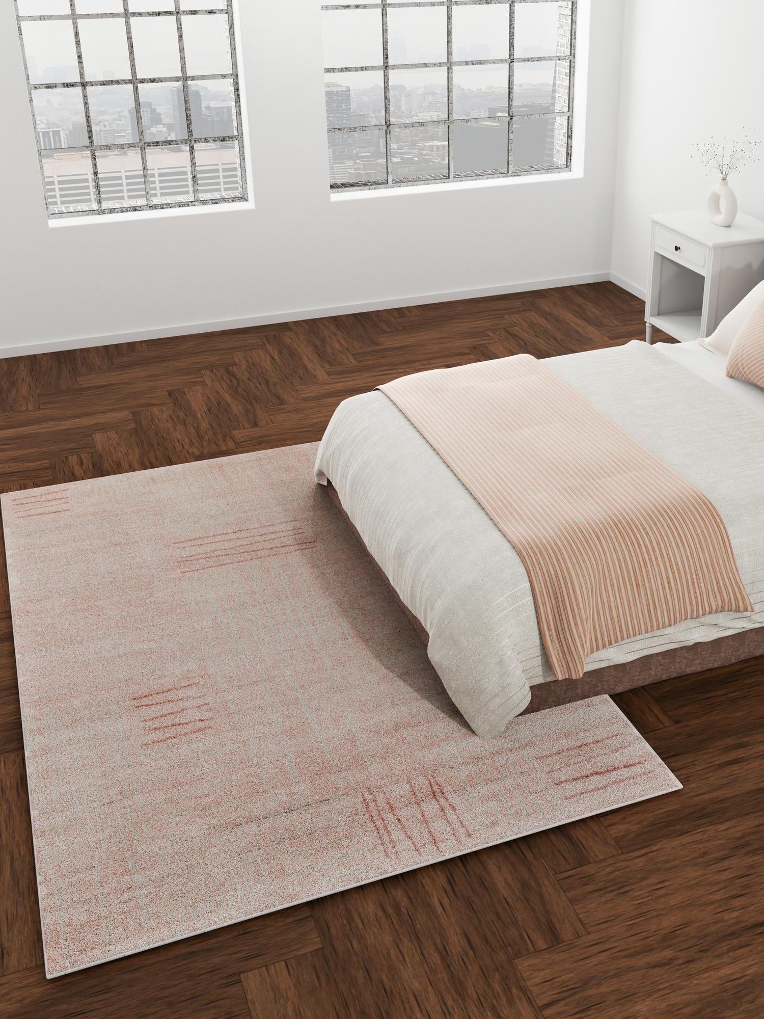 Pink 7' 10 x 10' Hanahan Rectangle Area Rug 100% Polypropylene With Jute Backing Abstract Geometric Modern Carpet for Living, Dining Room, Office Space for Sale at Rug Engine
