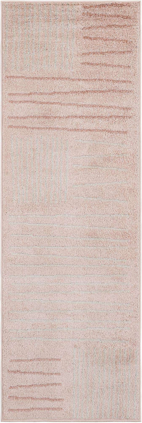 Pink 2' x 6' 1 Hanahan Runner Area Rug 100% Polypropylene With Jute Backing Abstract Geometric Modern Carpet for Living, Dining Room, Office Space for Sale at Rug Engine