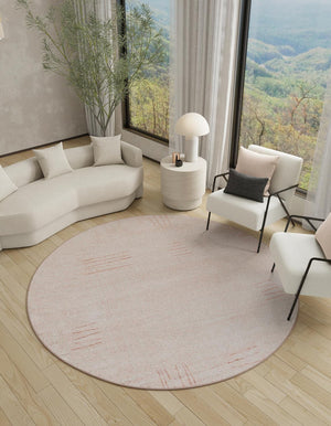 Pink 7' 10 x 7' 10 Hanahan Round Area Rug 100% Polypropylene With Jute Backing Abstract Geometric Modern Carpet for Living, Dining Room, Office Space for Sale at Rug Engine